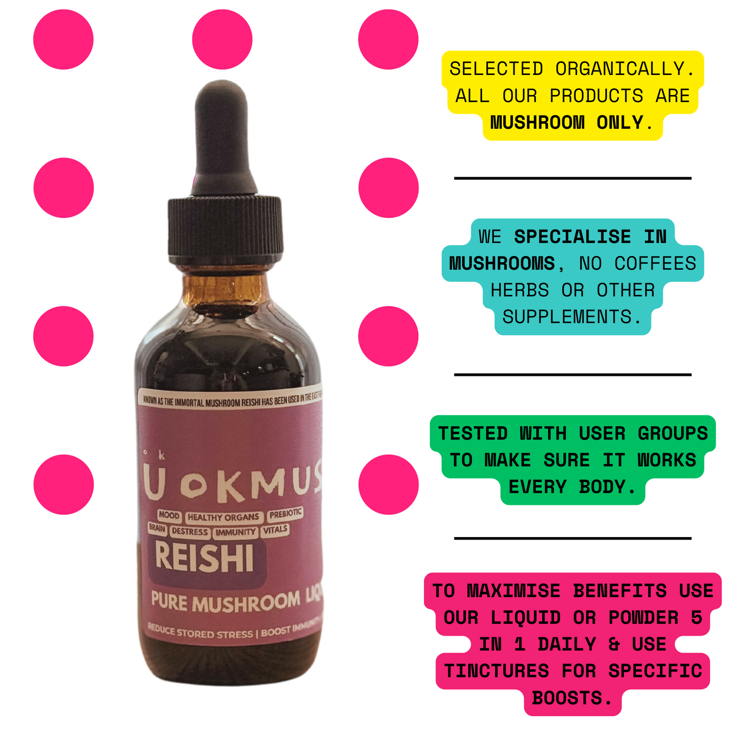 🍄‍🟫 Reishi Mushroom Liquid Extract Alcohol Free: Immunity, Gut Bacteria, Anti-viral, Protection & Destress 🛡️ 60x 1000mg Servings